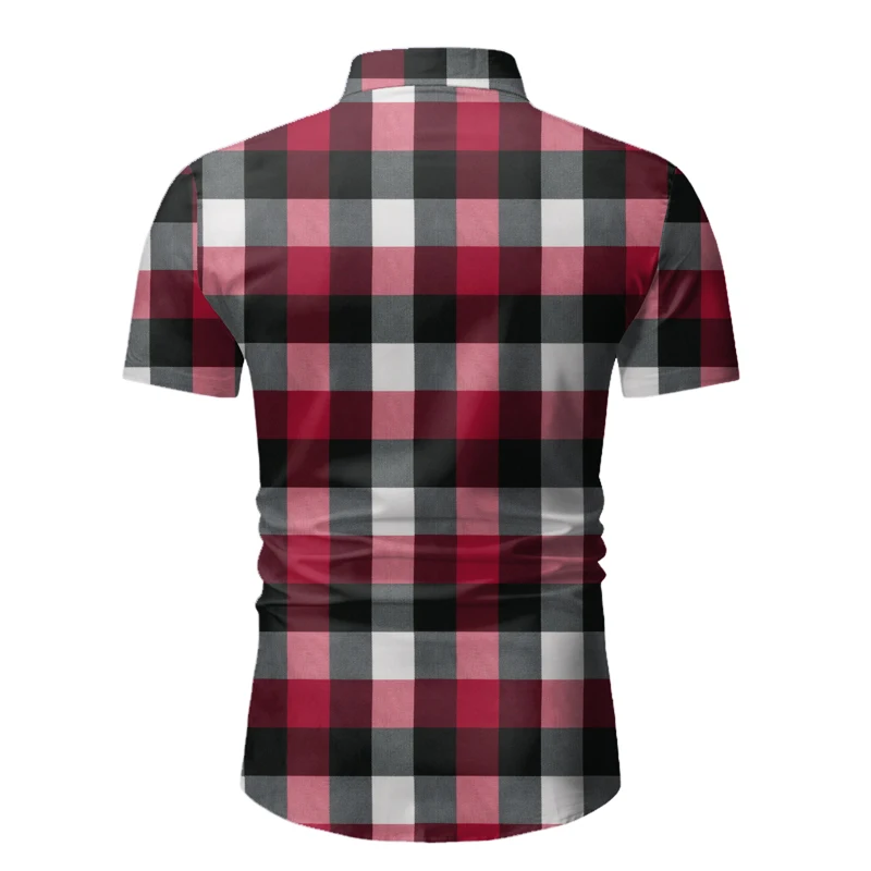 Red Plaid Shirt Men 2020 Summer Brand Classic Short Sleeve Dress Shirt Casual Button Down Office Workwear Chemise Homme M-3XL