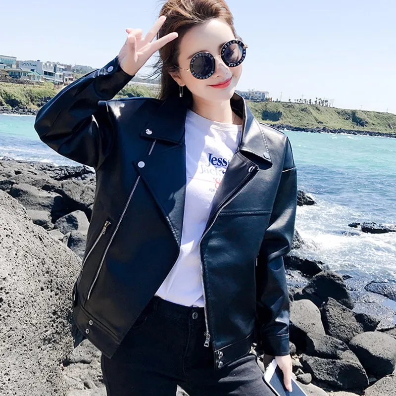 Yzeqi New Autumn 2021 Women Faux Leather Jacket Pu Fashion Biker Jackets Outwear Female Tops Bf Style Black Leather Jacket Coat