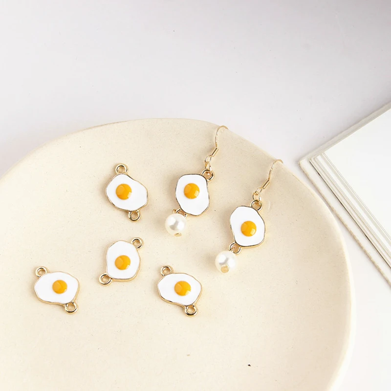 10pcs Metal Enamel Food Fried Poached Egg Connector Charms Diy Bracelet Earring Pendants Jewelry Making Accessories Golden Base