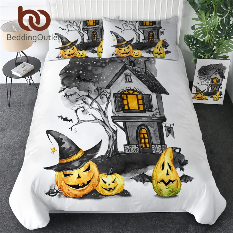 

BeddingOutlet Halloween Holiday Bedding Set Watercolor Landscape Bedspreads Nightmare Home Textiles Pumpkin Comforter Cover