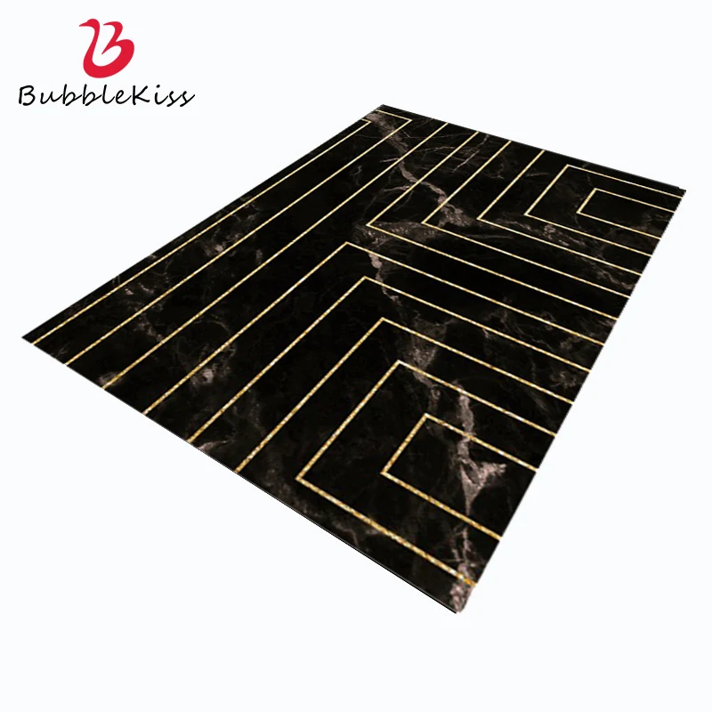 Bubble Kiss Nordic Style Carpet Black Marble Gold Line Pattern Area Rugs for Living Room Home Non-Slip Bedroom Decor Floor Mats