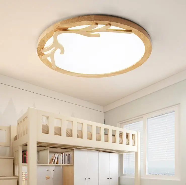 Bedroom lamp simple modern led ceiling lamp room balcony lamp Nordic solid wood antler Japanese log lamp