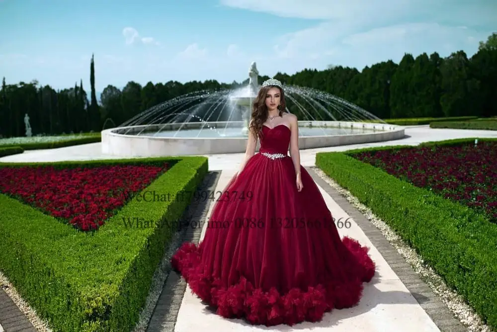 Vestido de baile inchado borgonha, vestido quinceanera 2021, sem alças, lindo vestido 16 para concurso feminino, vestidos formais longos de 15 anos