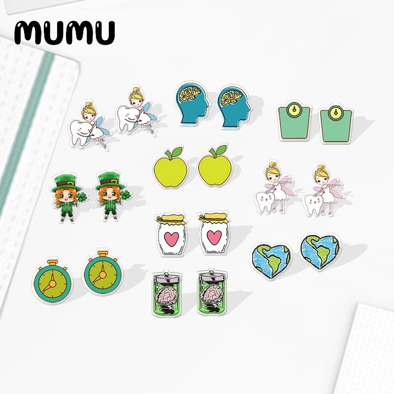 2020 New Tooth Stud Earring Brain Acrylic Earring Funny Handmade Earrings Epoxy Printed Jewelry Gril