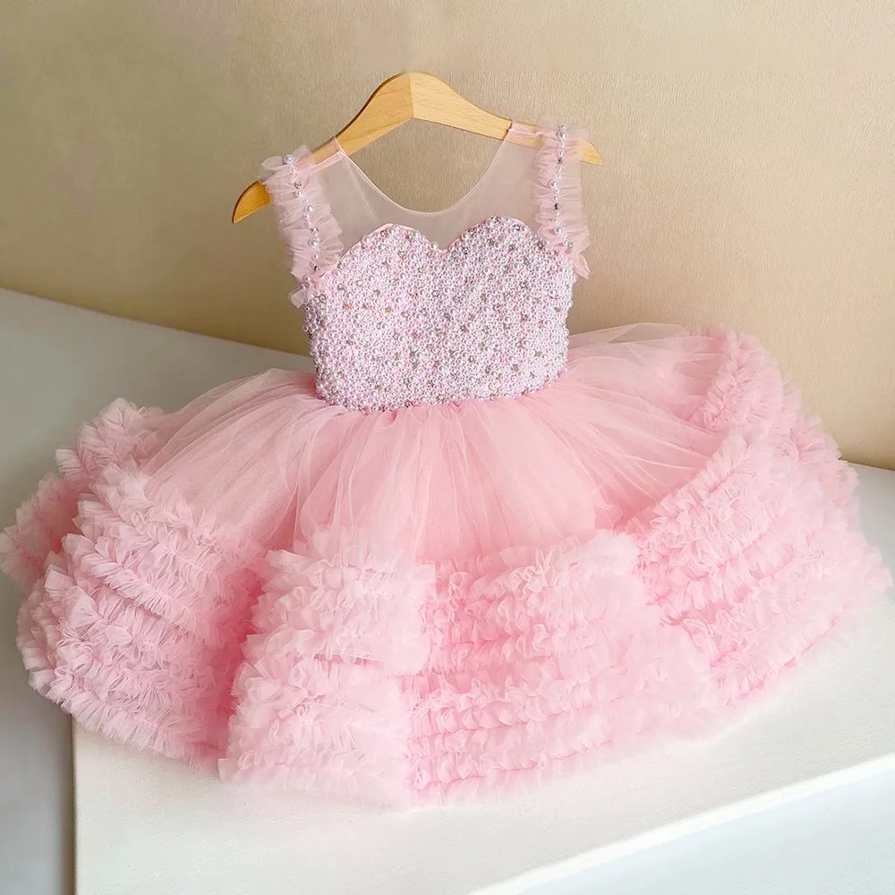 Gardenwed Rosa Prinzessin Kleid Perle Perlen Puffy Erste Kommunion Kleid Blumen Mädchen Kleider Nette Kinder Mädchen Kleid Erste Kleid