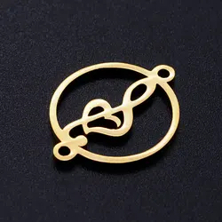 10pcs/lot Round Music Symbol Stainless Steel Connector Charm for Women Bracelets Making Wholesale Jewellery Supplies