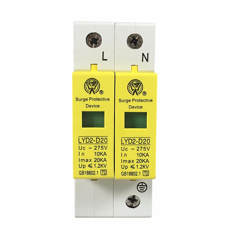 D20-2P 10KA~20KA ~275V 385V 420V AC SPD House Surge Protector Protective Low-voltage Arrester Device 1P+N Lightning protection