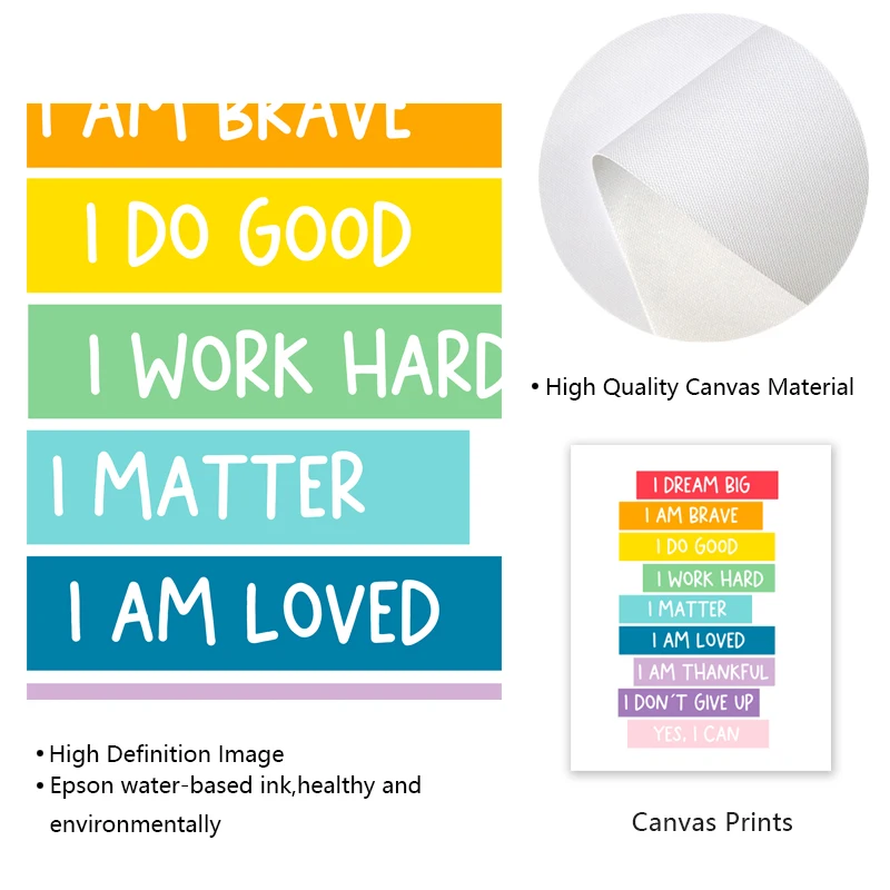 Kids Positive Affirmation Art Prints Mindfulness Poster Self Confidence Quotes Canvas Painting Wall Art Pictures Classroom Decor