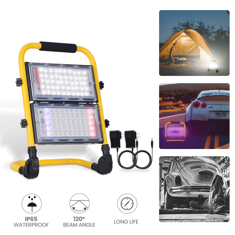 

Rechargeable portable LED flood light 50W/100W outdoor camping light three modes with flashing spotlight emergency light