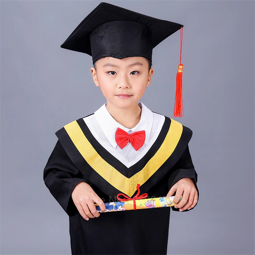 School Girl Uniform Graduation Student Black Gown Group with Cap Robes Stage Clothes Kids Class Performance Party Costumes