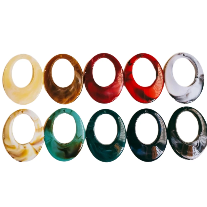 Acrylic Plastic Mixed Colors Eardrop Oval Earring Accessories Pendant Necklace Charms Diy Handmade Material 10pcs