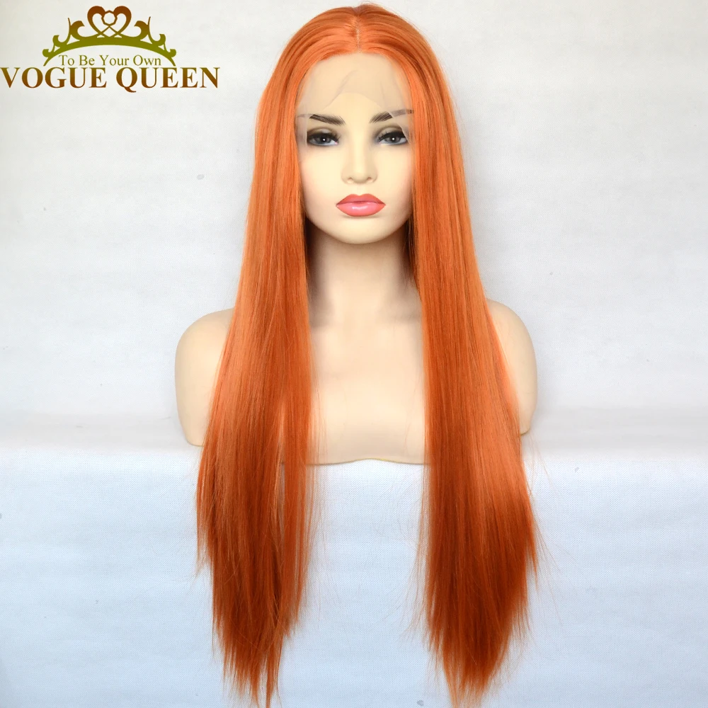 Vogue Queen Orange Synthetic T Lace Front Wig Heat Resistant Fiber Silky Straight Cosplay For Women