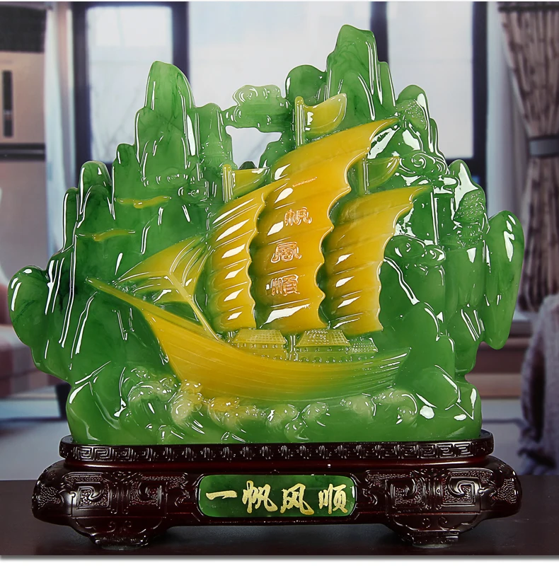 

2020 LARGE # HOME SHOP HALL DECORATION FENG SHUI BUSINESS PROSPERITY MONEY DRAWING GOOD LUCK SAILING BOAT CRYSTAL JADE SCULPTURE