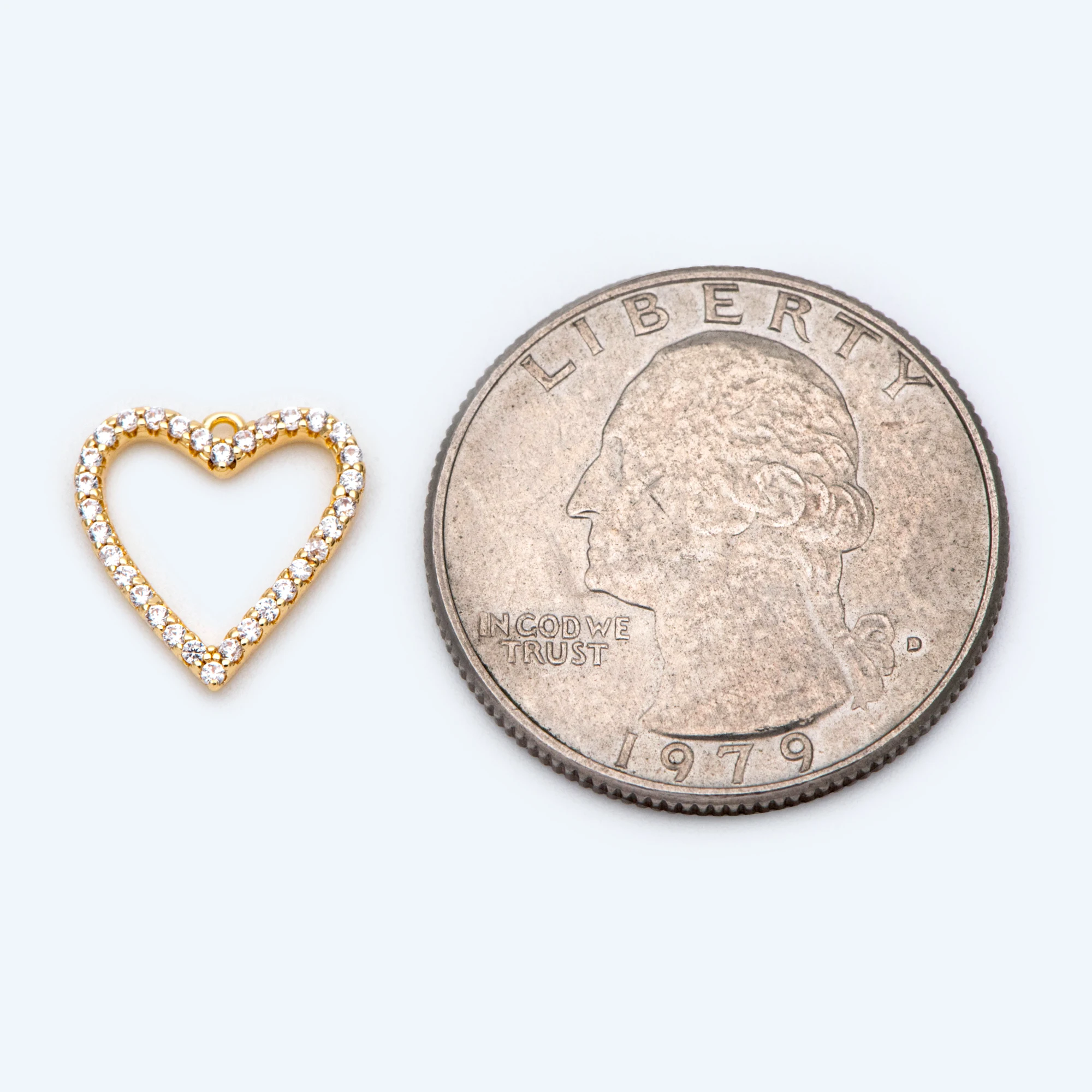 10pcs CZ Paved Gold Heart Pendants 13x12mm, 18K Gold Plated Brass, Rhinestone Heart Charms For Jewelry Making DIY (GB-1730)