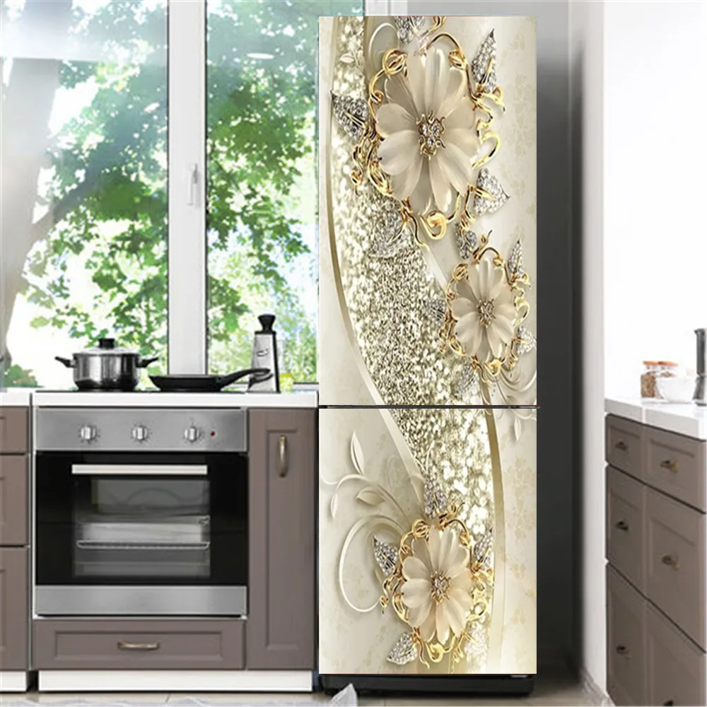 Modern Design Fridge Door Cover Wall Sticker Self-adhesive flower Refrigerator Stickers Wallpaper home decor adesivos de paredes
