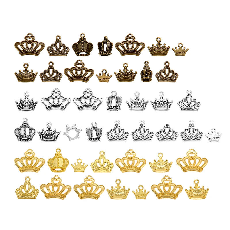 50pcs 3 color Vintage Metal Mixed Crown Charms Pendants For Jewelry Making Diy Handmade Jewelry