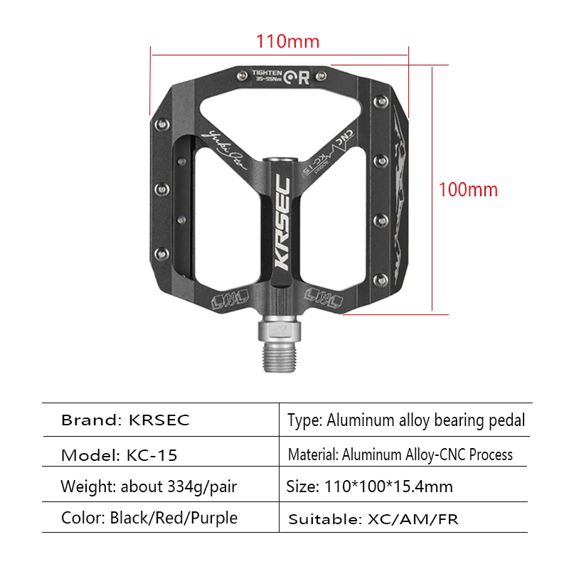 KRSEC Bicycle MTB Pedals Ultralight CNC Alloy Non-slip Widened Seal Bearing Mountain Bike Cleats Pedal Bicycle Parts Accessories