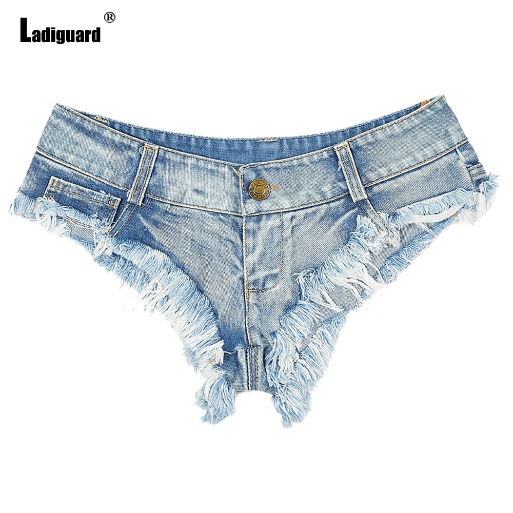 2021 Sexy Thong denim shorts Women Spliced Pockets Button Fly Short Jeans Low Waist Slim Panties Ladies Vintage Ripped hotpants