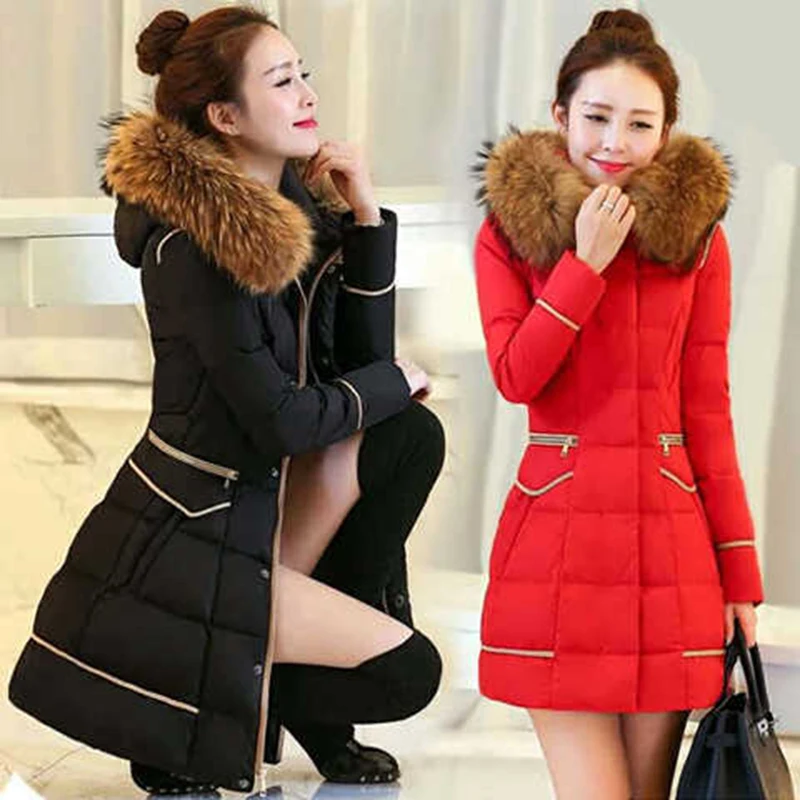 2023 Winter New Down Padded Jacket Mid-Length Women\'s Slim Fit And Big Fur Collar Coat Down Overwear Feminine L90