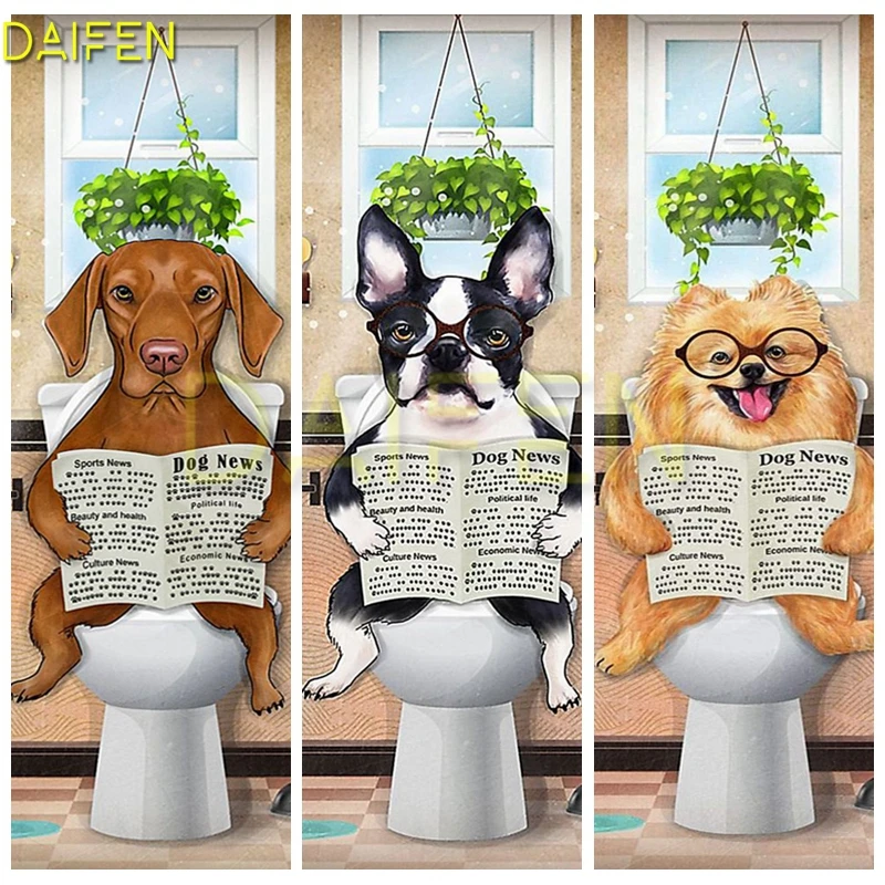 Full Square Diamond embroidery Cartoon dog giraffe DIY Diamond painting Cross stitch Full Round Diamond mosaic Toilet newspaper