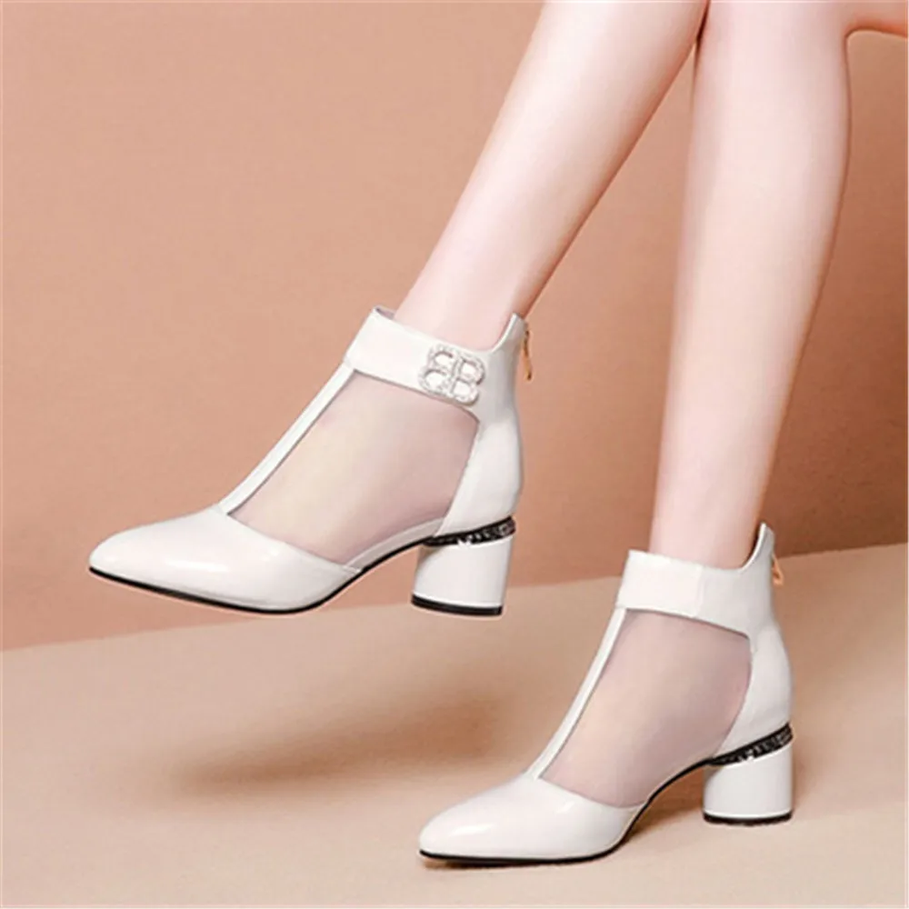 2024 Sexy Summer Shoes Female High Heels Lace Sandals Boots Women Platform Pumps Buckle Pointed Toe Thick Heel Black Beige 35-40