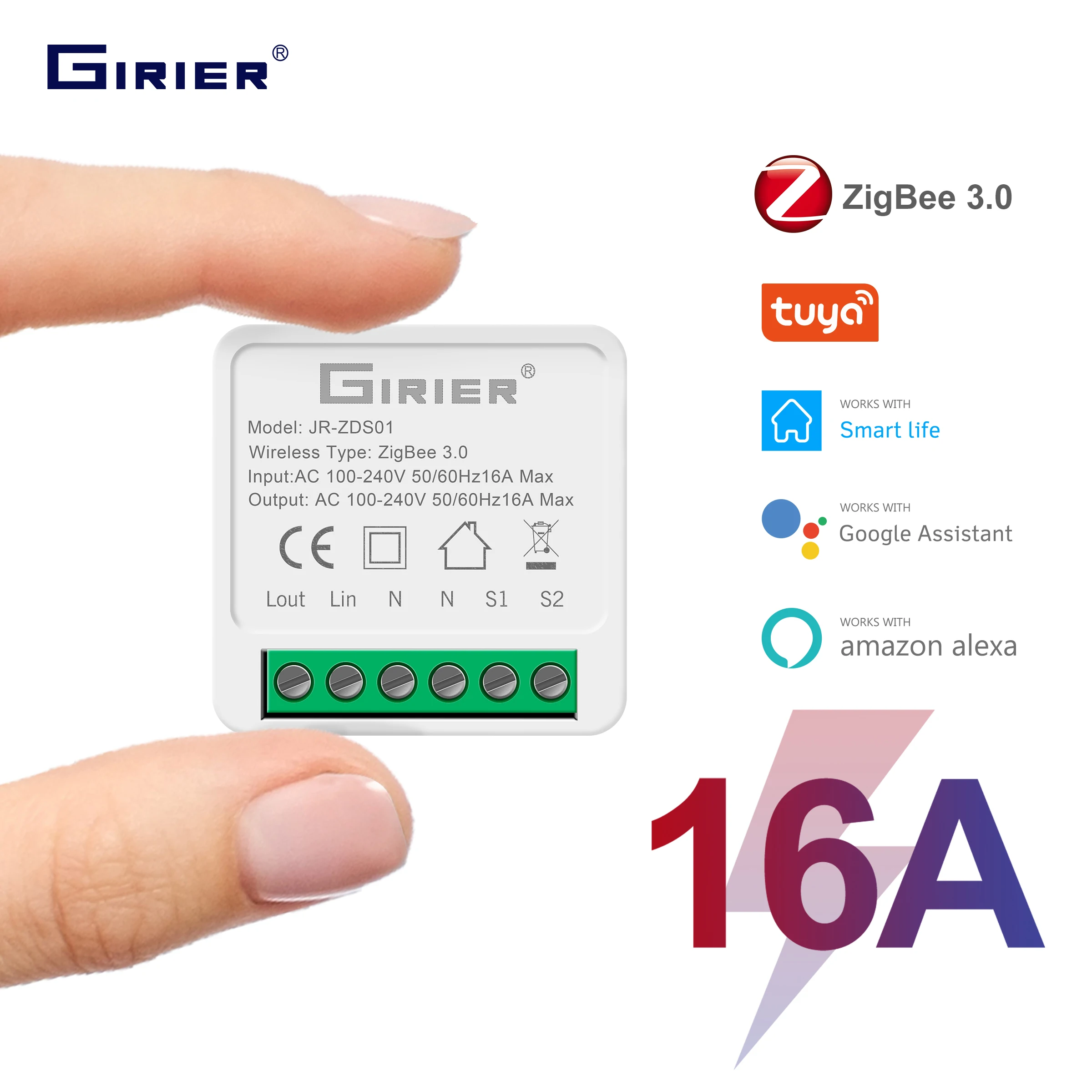 GIRIER – Commutateur de lumière intelligente, module domotique intelligent, commande à 2 voies, fonctionne avec Alexa de Google Home, modèle Tuya