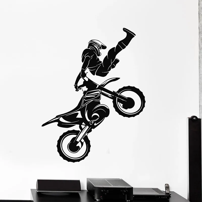 Motocross Wall Decal Motorcycle Rider Speed Extreme Sport Motor Race Vinyl Window Stickers Teens Room Garage Home Decor Art E793