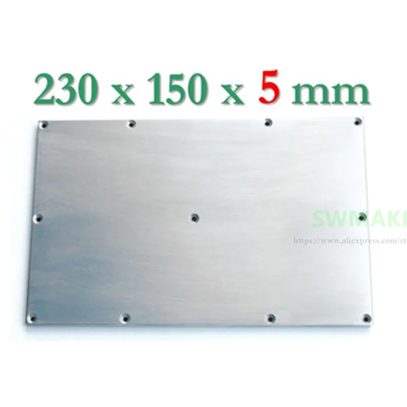 Hot bed Aluminium support plate 230x150x5mm W middle hole for Flashforge Creator/X /PRO Wanhao Duplicator 4 CTC Dual 3D printer