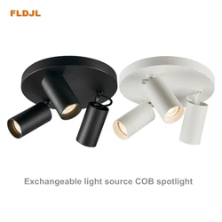 Dimmable creative three-head spotlight 7W/12W round led ceiling home living room surface mounted cob spotlight downlight