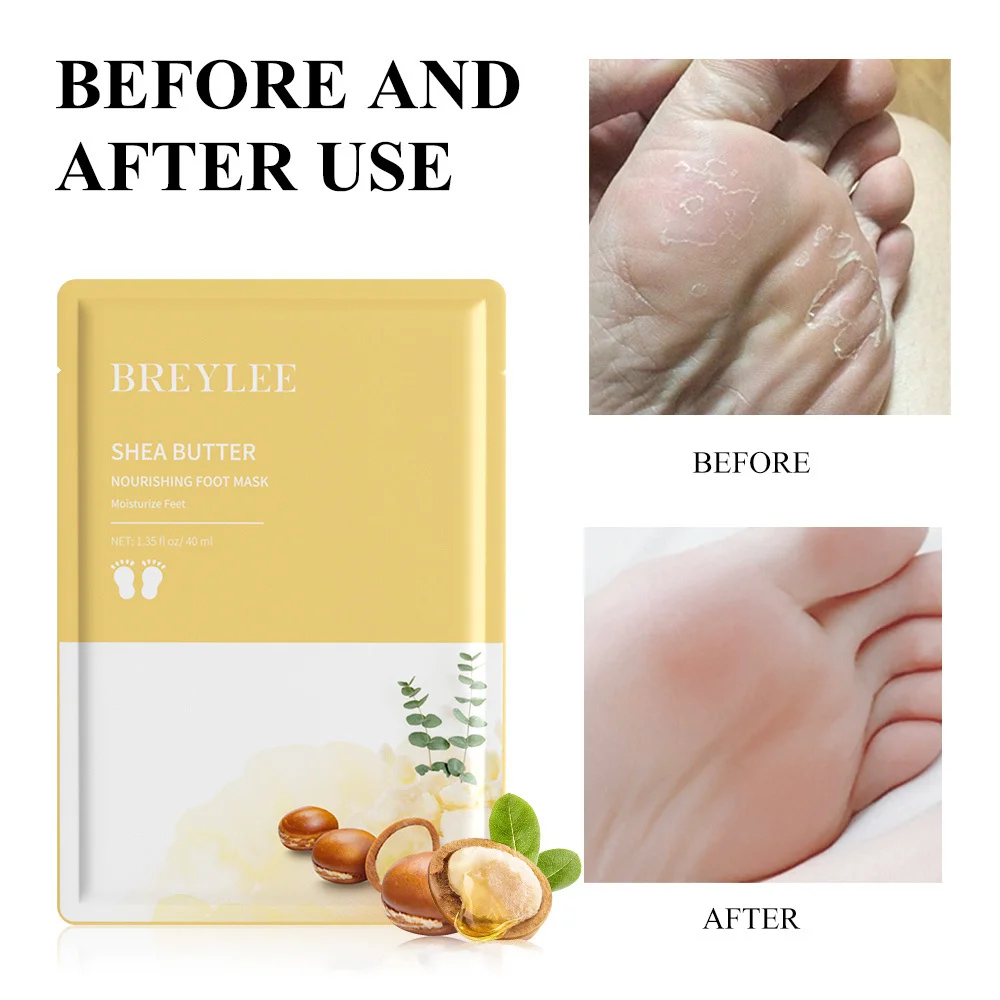 Breylee Foot Mask Shea Butter Whitening And Nourishing Feet Anti-roughness Firming Soothing Anti-aging Moisturizing Foot Mask