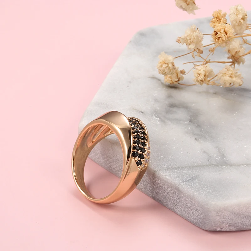 Kinel Luxury Natural Black White Zircon Rings for Women Geometric Cross 585 Rose Gold Wedding Party Fine Daily Vintage Jewelry