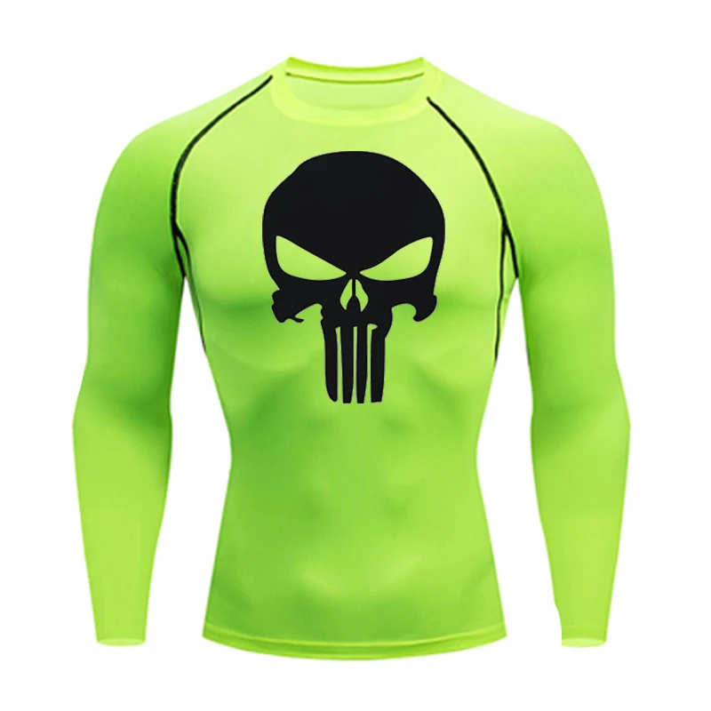 Compression Sports T-shirt Skull Men's Rashgarda MMA Long sleeves Shirt Quick Drying Sun Protection Second Skin Fitness T-Shirt