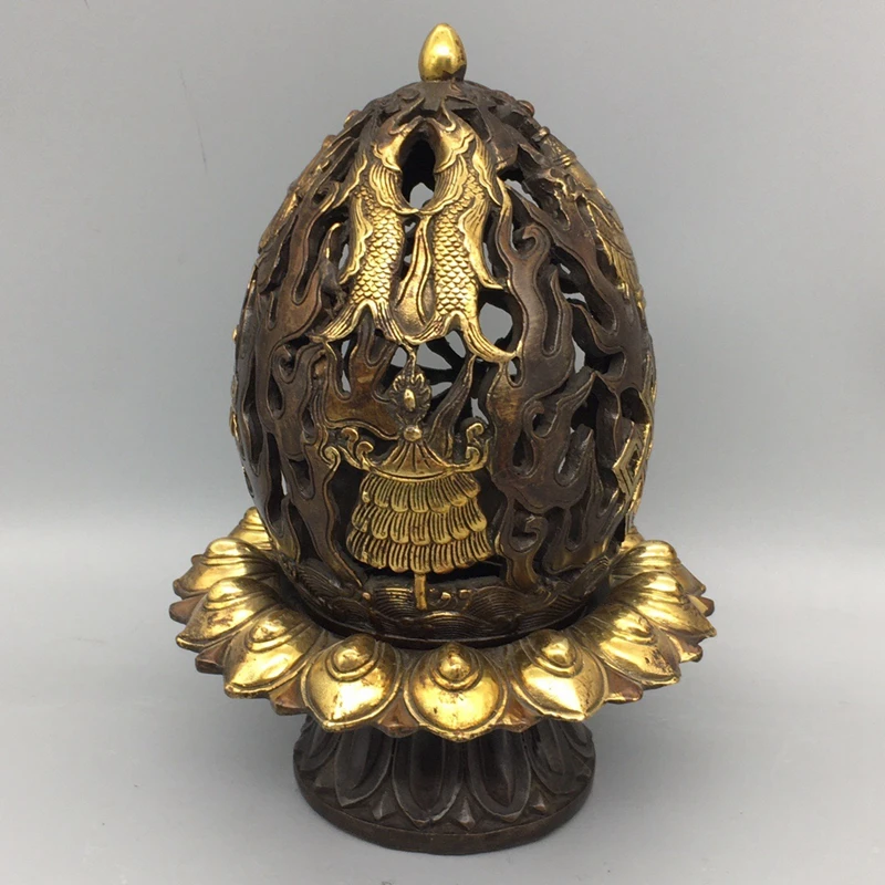 

Rare Old Qing Dynasty Collection Old Gilt brass and Eight Treasures Ruyi Smoker ncense burner,Free shipping