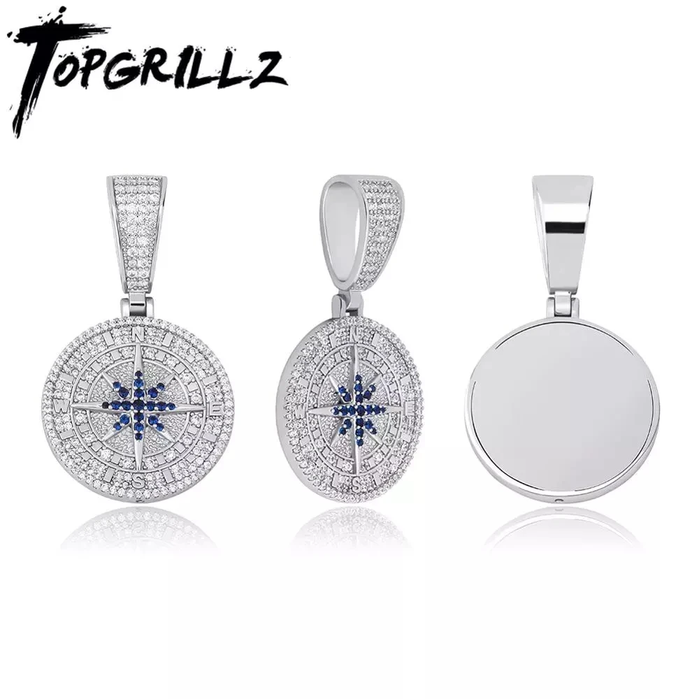 TOPGRILLZ Hip Hop Compass Pendant Iced Out Cubic Zirconia Pendant With Tennis Chain Hip Hop Fashion Jewelry Gift For Men Women