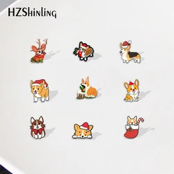 2021 Happy Christmas Corgi Pet Dogs Friends Cartoon Acrylic Lapel Pins Badge Resin Epoxy Gifts