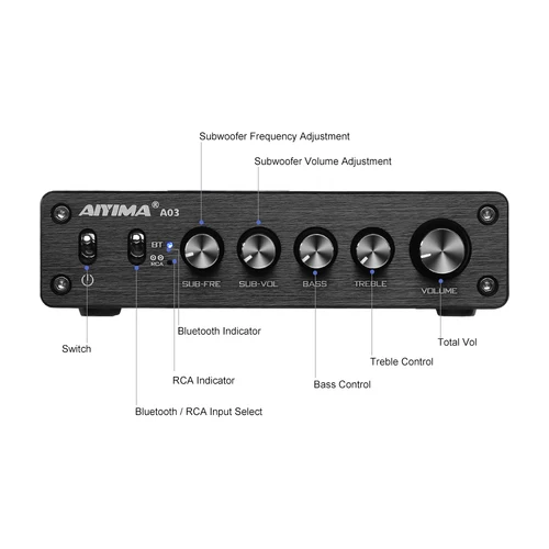 Imagen 2 del producto AIYIMA-Amplificador de potencia de Audio Digital TPA3116, Subwoofer con Bluetooth, HiFi, TPA3116D2, 2,1, 50Wx2 + 100W, A03