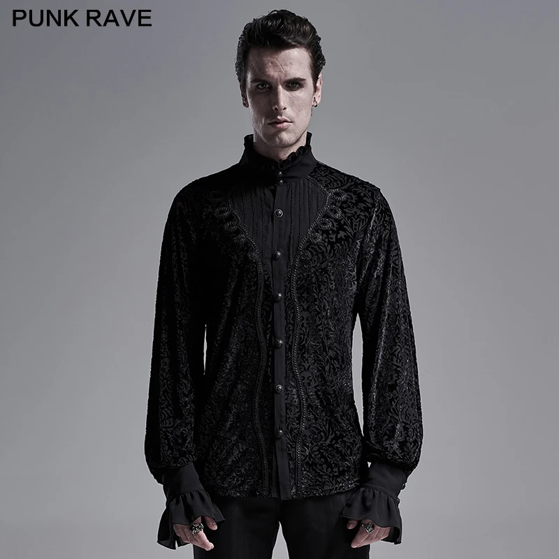 

PUNK RAVE Men's Gothic Gorgeous Vintage Velvet Laser Dress Shirt Palace Jacquard Banquet Wedding Long Sleeve