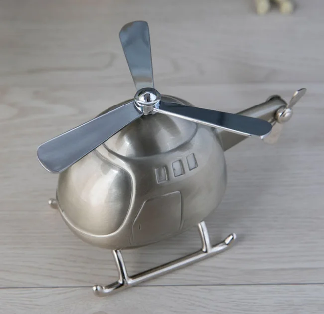 Helicopter Model Metal Tin Metal Piggy Bank Children's Toys Home Decoration Coin Counter Cash Box Toy For Saving Money LFB902