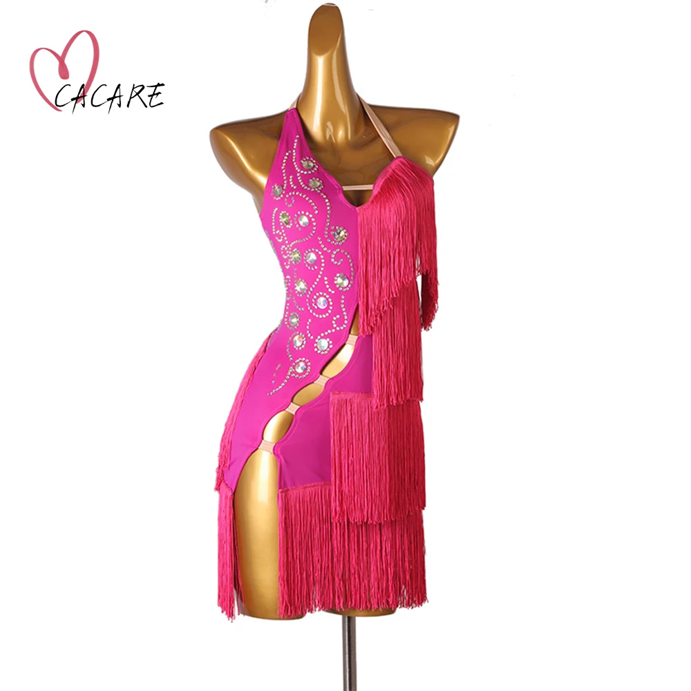 

NEW Sexy Latin Dance Dress Women Latina Salsa Latin Dance Competition Dresses Fringe Customize D1129 Tassels Hem Backless