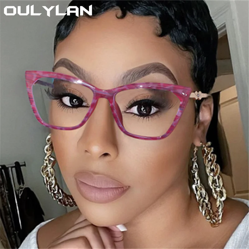 Oulylan TR90 Anti-Blue Light Cat Eye Glasses Frame Women Retro Metal Eyeglasses Frame Men Optical Compute Prescription Spectacle