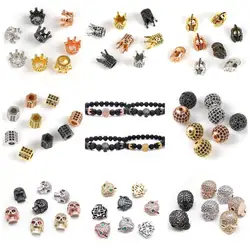 Metal Copper Zircon Crystal CZ Geometry Crown Leopard Helmet Skull Loose Spacer Beads for Jewelry Making DIY Charm Bracelets