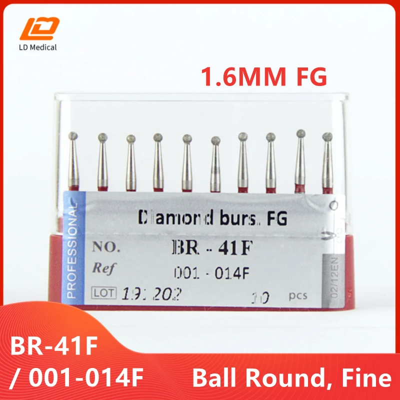 

10pcs Dental Daimond Burs 001-014F Ball Round Fine BR-41F Dental Burs for Drill Red Rings High Quality Dentistry Grinding Tools