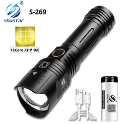 Super Bright XHP160 LED Flashlight Powerful XHP99 Waterproof Torch USB Rechargeable 18650 Lantern Portable Zoom Camping Light