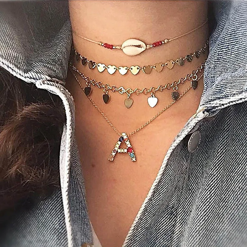 Lateefah Customized Jewelry 2021  A-Z Letter Necklace Colored Zircon Necklace with Diamonds English Pendant Name CHAIN Necklace