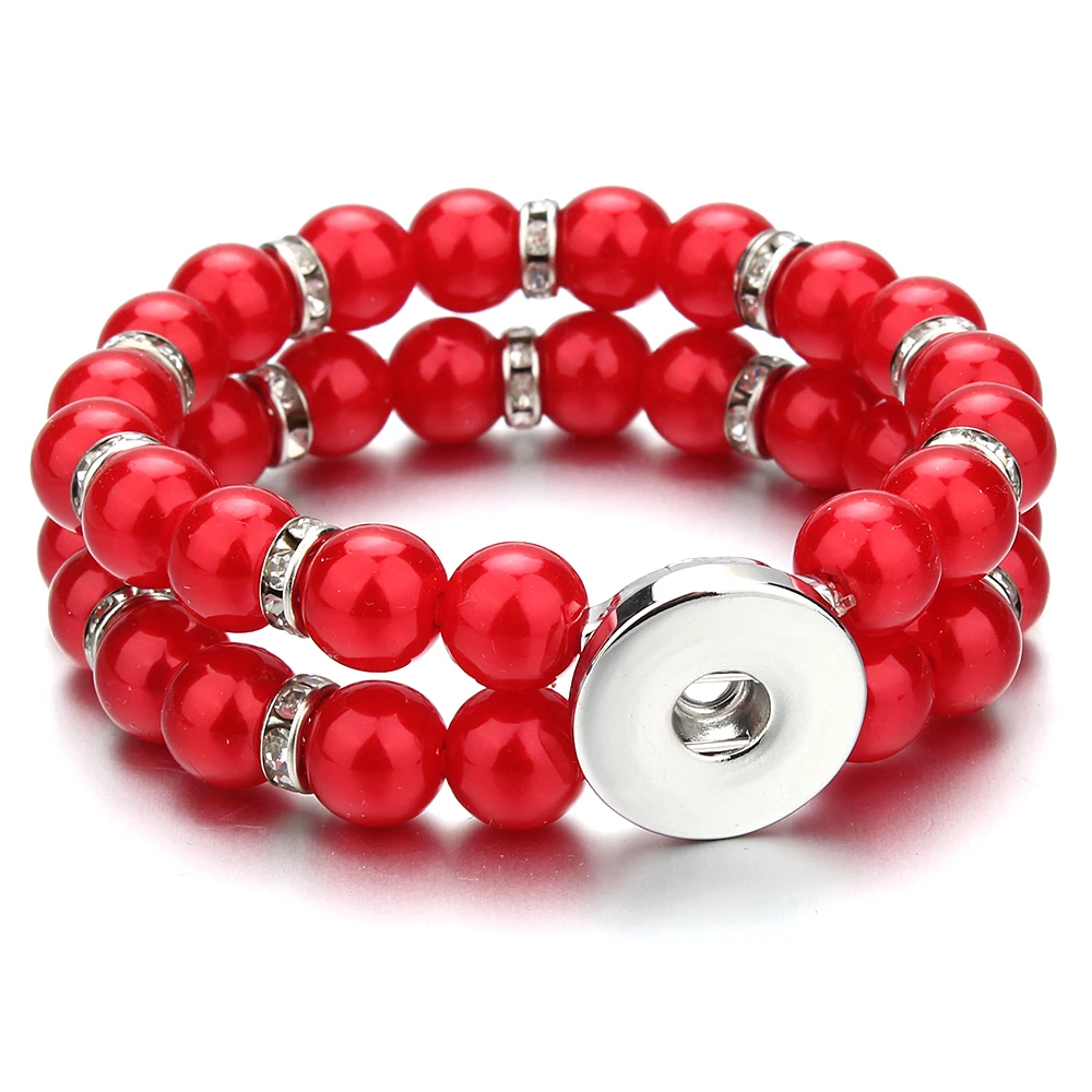 Fashion Snap Jewelry Charms Elasticity Bracelet Multilayer 10mm Bead Bangles Fit 18mm Snap Buttons Bracelets For Women Jewelry