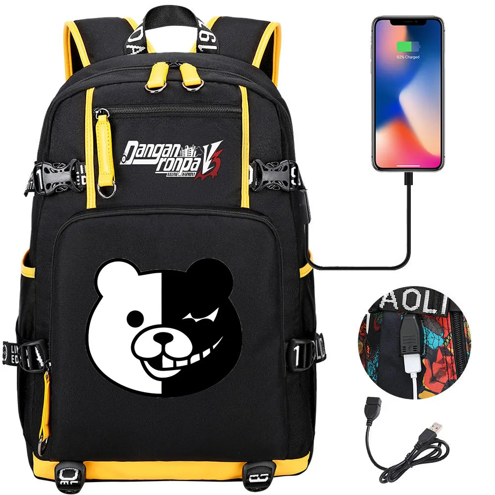 

Danganronpa School Bags Women Men Backpacks Laptop Travel Bags Multifunction USB Charging Backpack Mochila