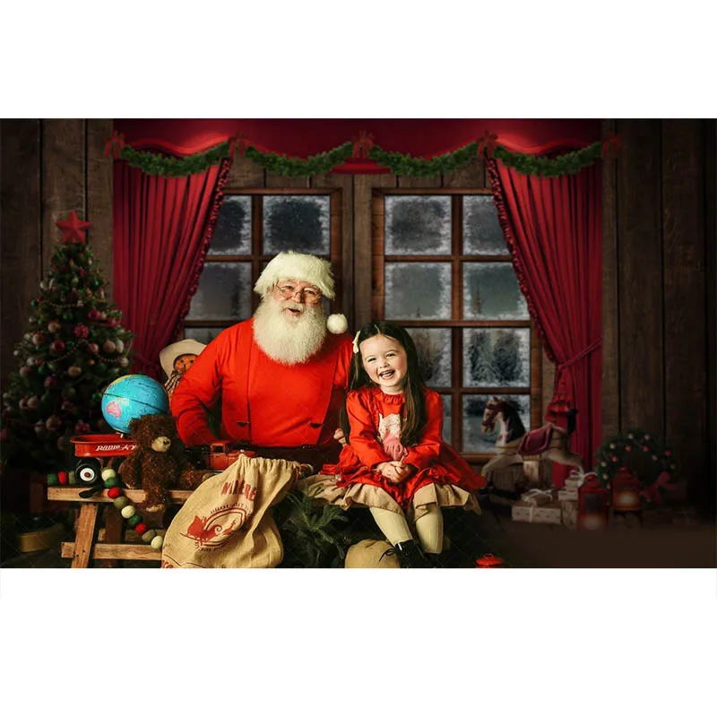 หน้าต่างคริสต์มาสการถ่ายภาพฉากหลัง Xmas Tree เตาผิงตกแต่งเด็กครอบครัว Photo Props สตูดิโอบูธพื้นหลัง