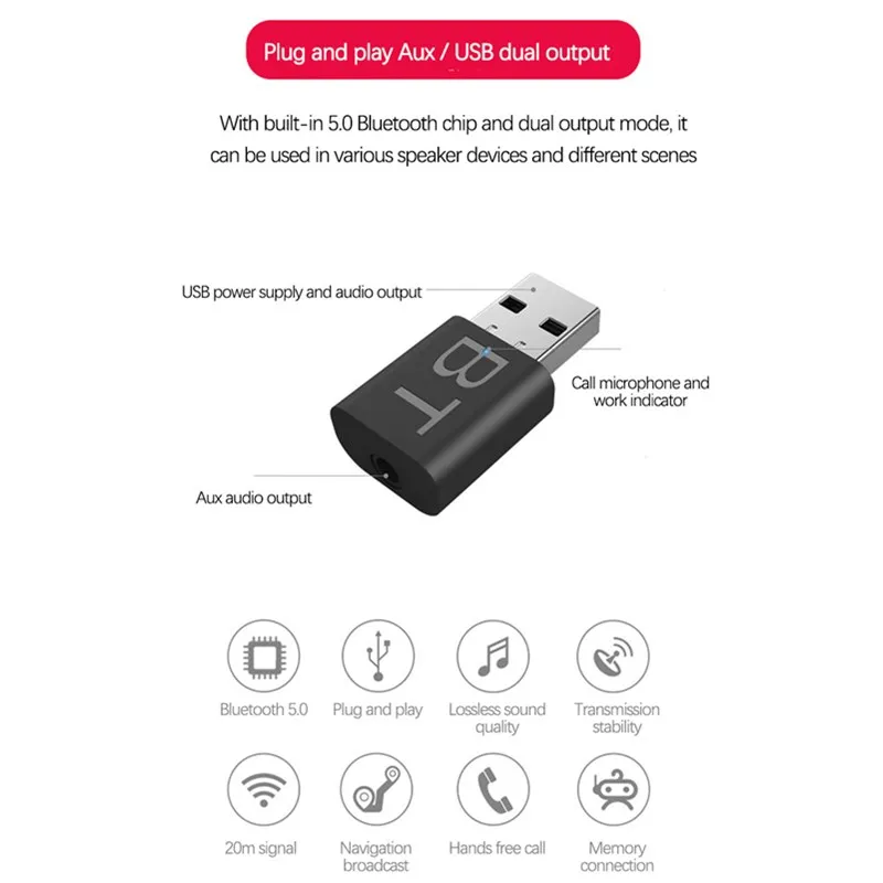 Wireless Bluetooth Adapter 5.0 Transmiter Bluetooth for Computer TV Laptop Speaker Headset USB Adapter Bluetooth Receiver