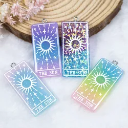 10pcs 39*19MM The Sun Tarot  Charms Flatback Resin Cabochons Glitter Accessory for  Necklace Pendant DIY