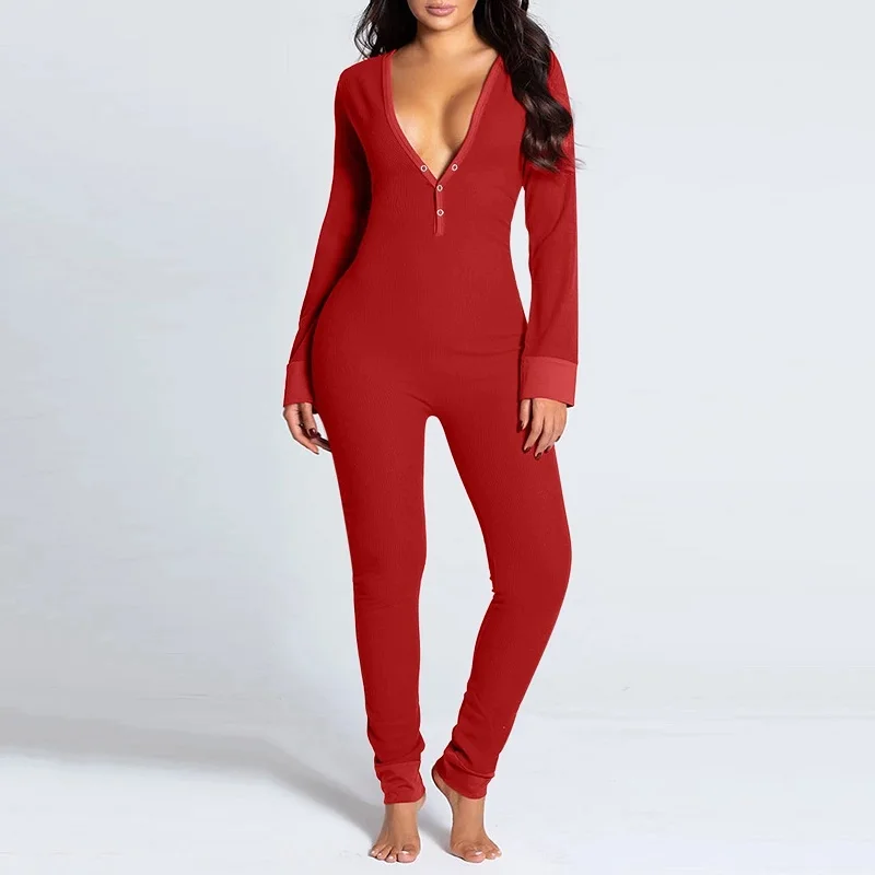 Sexy Pyjama Women\'s Jumpsuit Suit Button-down Front Back Butt Bum open Ass Flap Jumpsuit Loungewear Christmas Print Buttoned NEW